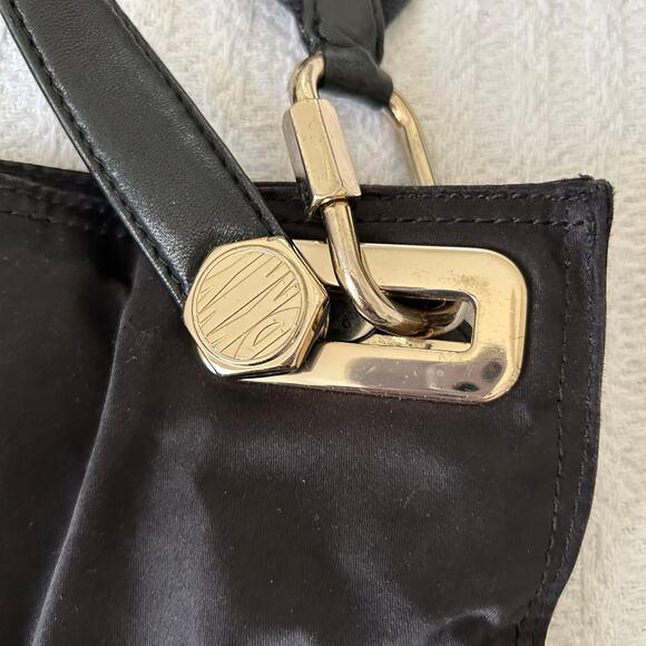 DKNY Women 2009 Leather Nylon Purse Black Shoulder Bag Designer Y2K Minimalist - Picture 7 of 12